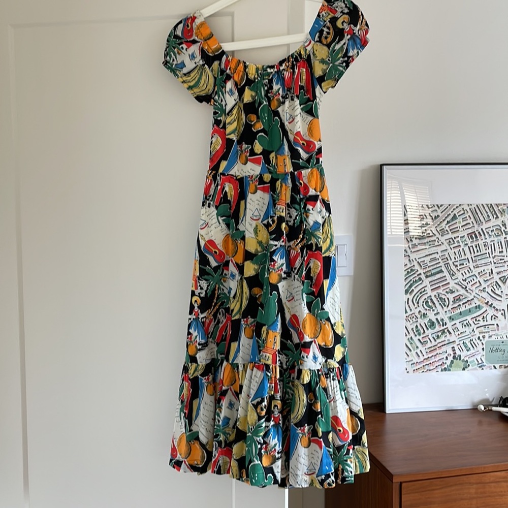 J. Crew postcard print off shoulder dress